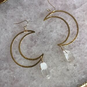 Gold Crescent Moon Earrings with Crystal Accents